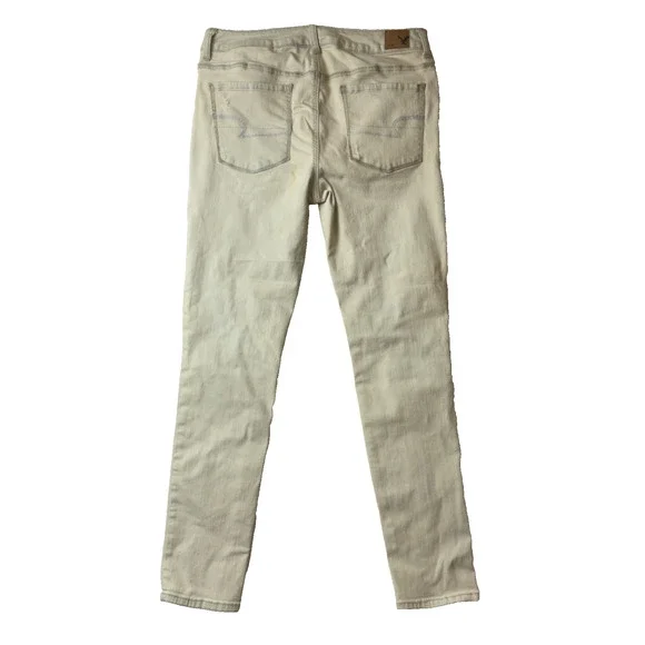 American Eagle Jeans Womens 14 White Hi-Rise Jegging Distressed Denim Stretch - Picture 7 of 14